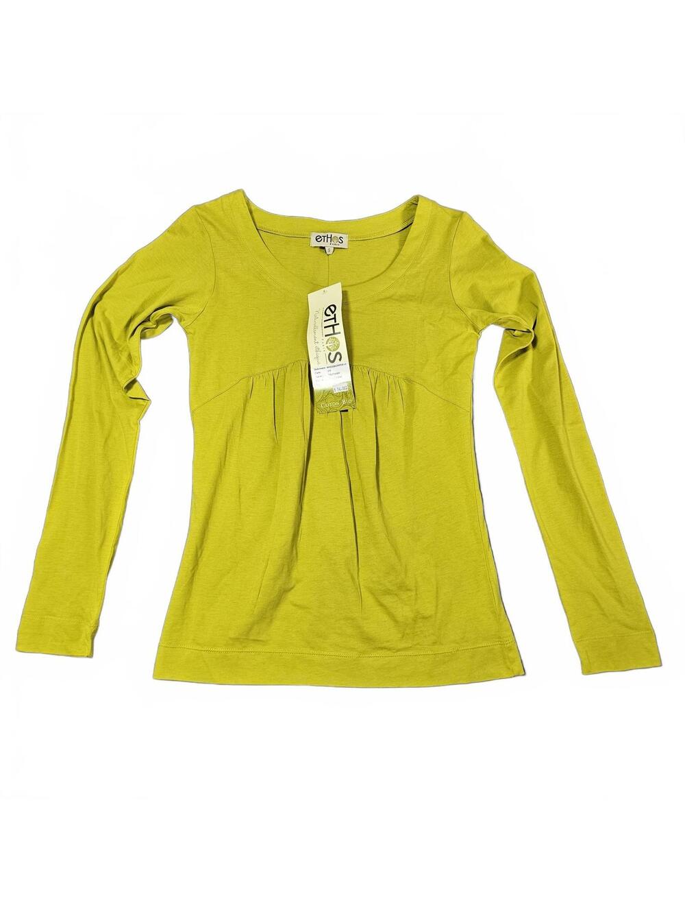 New Ethos Size Small Certified Organic Cotton Green Women Top Blouse Long Sleeve